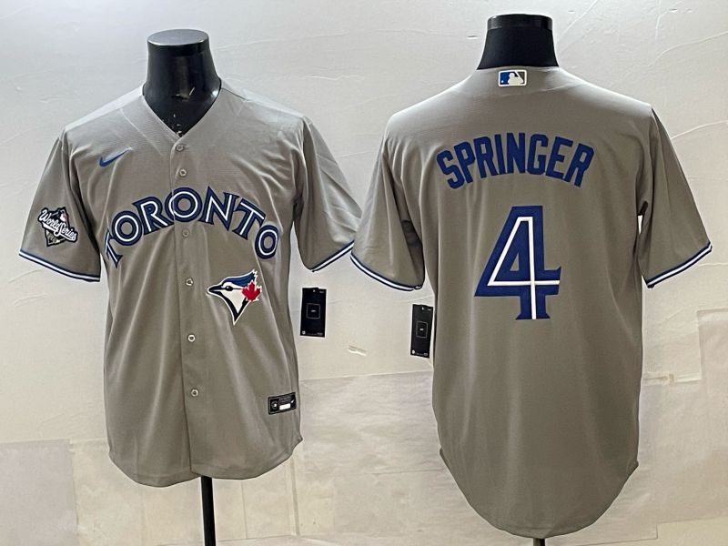 Men 2025 Nike Toronto Blue Jays #4 Springer Grey Game MLB Jersey 02->toronto blue jays->MLB Jersey
